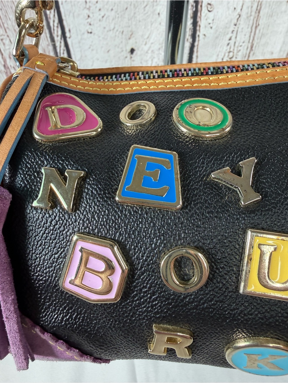 Vintage Y2K Dooney & Bourke Lindsay Lohan Alphabet Charm Leather Shoulder Bag - Picture 4 of 16